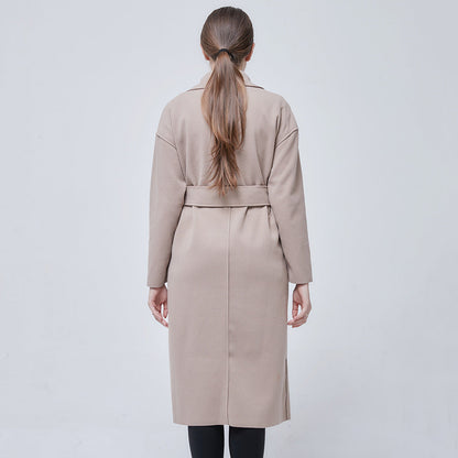 Woolen Solid Color Long Sleeve Trench Coat