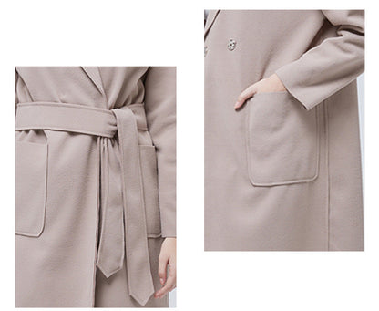 Woolen Solid Color Long Sleeve Trench Coat