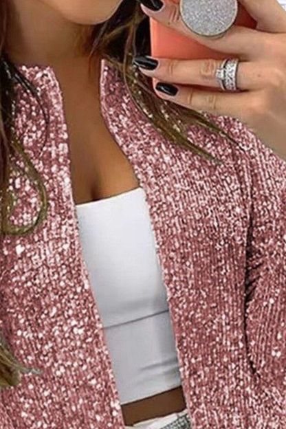Full Size Sequin Long Sleeve Jacket Plus Size