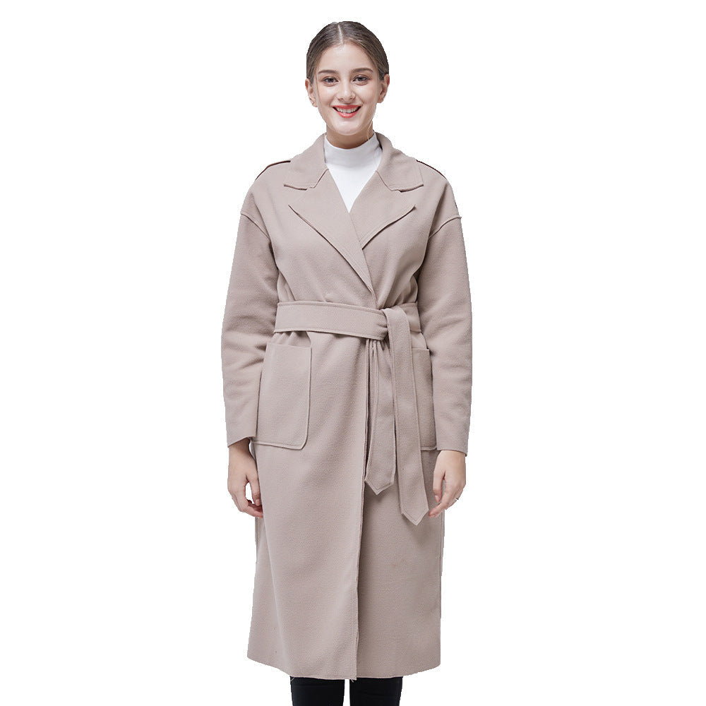 Woolen Solid Color Long Sleeve Trench Coat