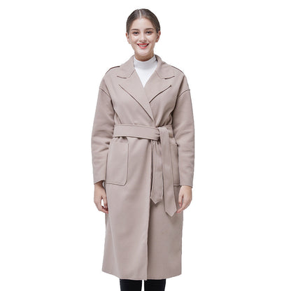 Woolen Solid Color Long Sleeve Trench Coat