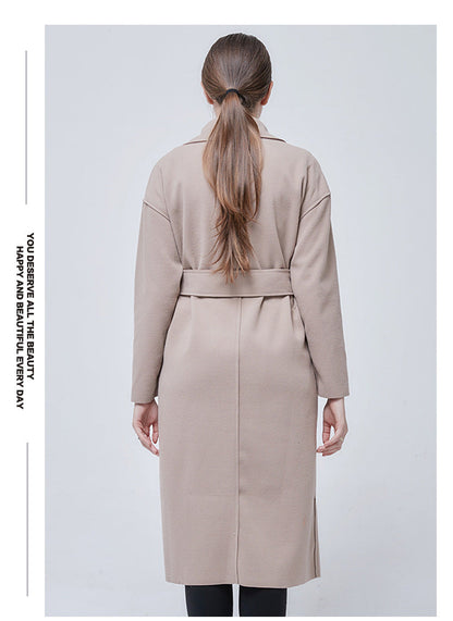 Woolen Solid Color Long Sleeve Trench Coat