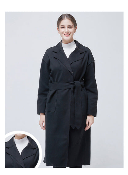Woolen Solid Color Long Sleeve Trench Coat