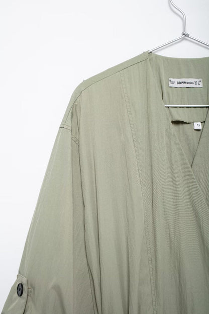 V Neck Lace Up Trench Coat