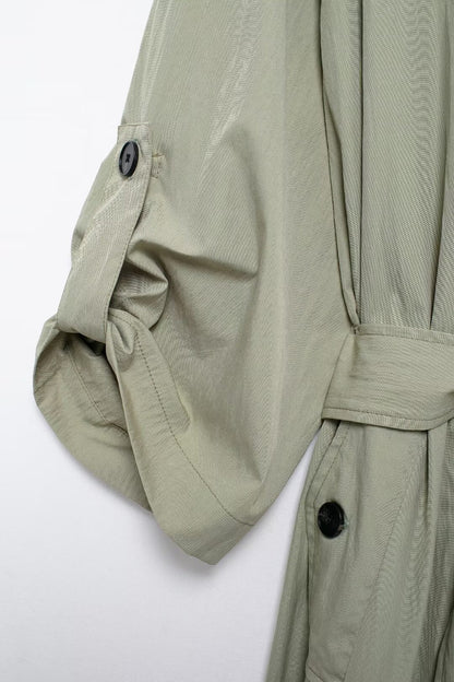 V Neck Lace Up Trench Coat