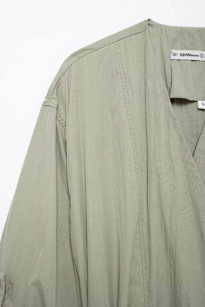 V Neck Lace Up Trench Coat