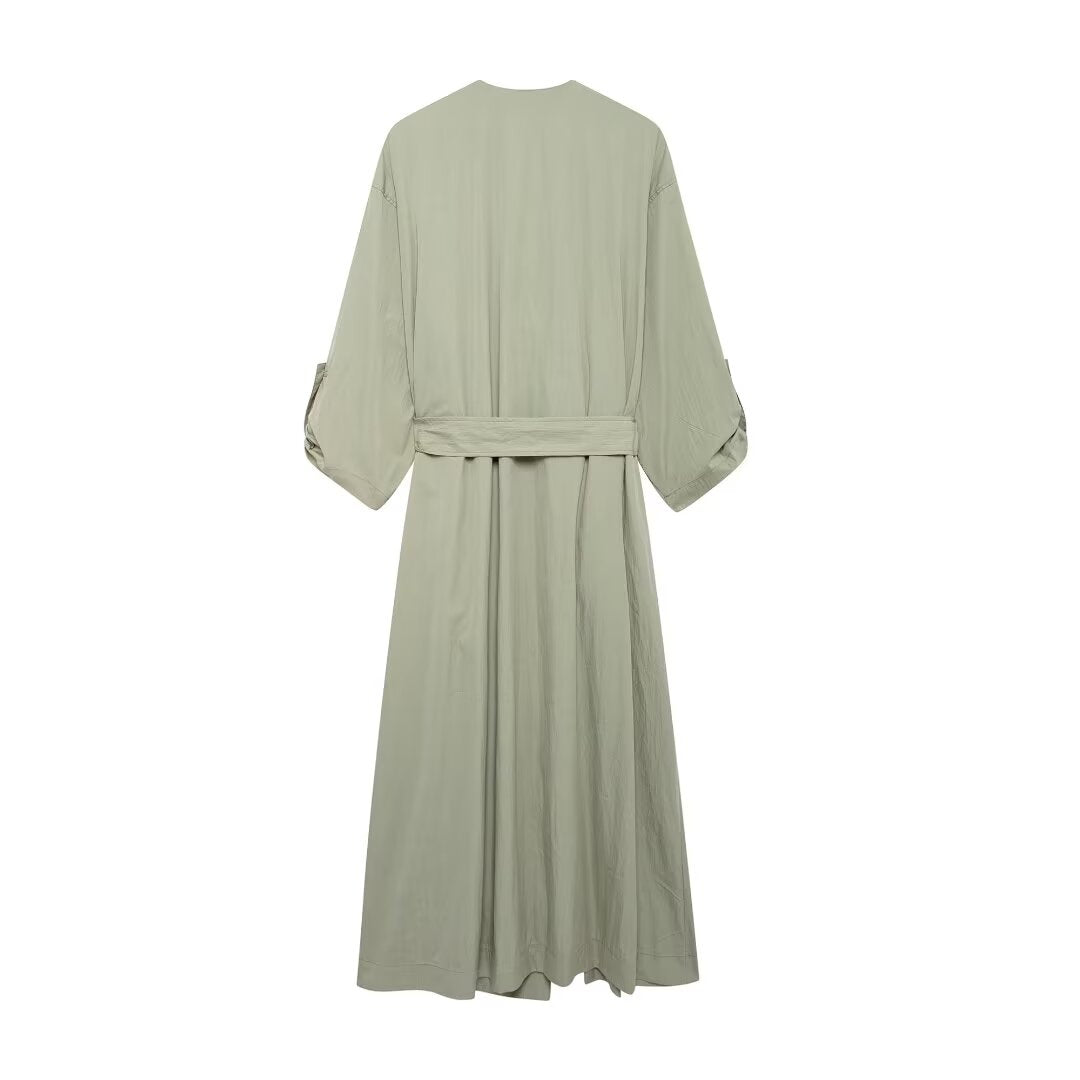 V Neck Lace Up Trench Coat