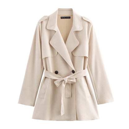 Suede Texture Effect Trench Coat