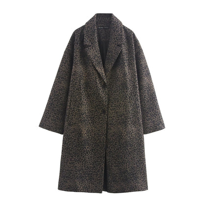 Leopard Print Office Overcoat Jacket