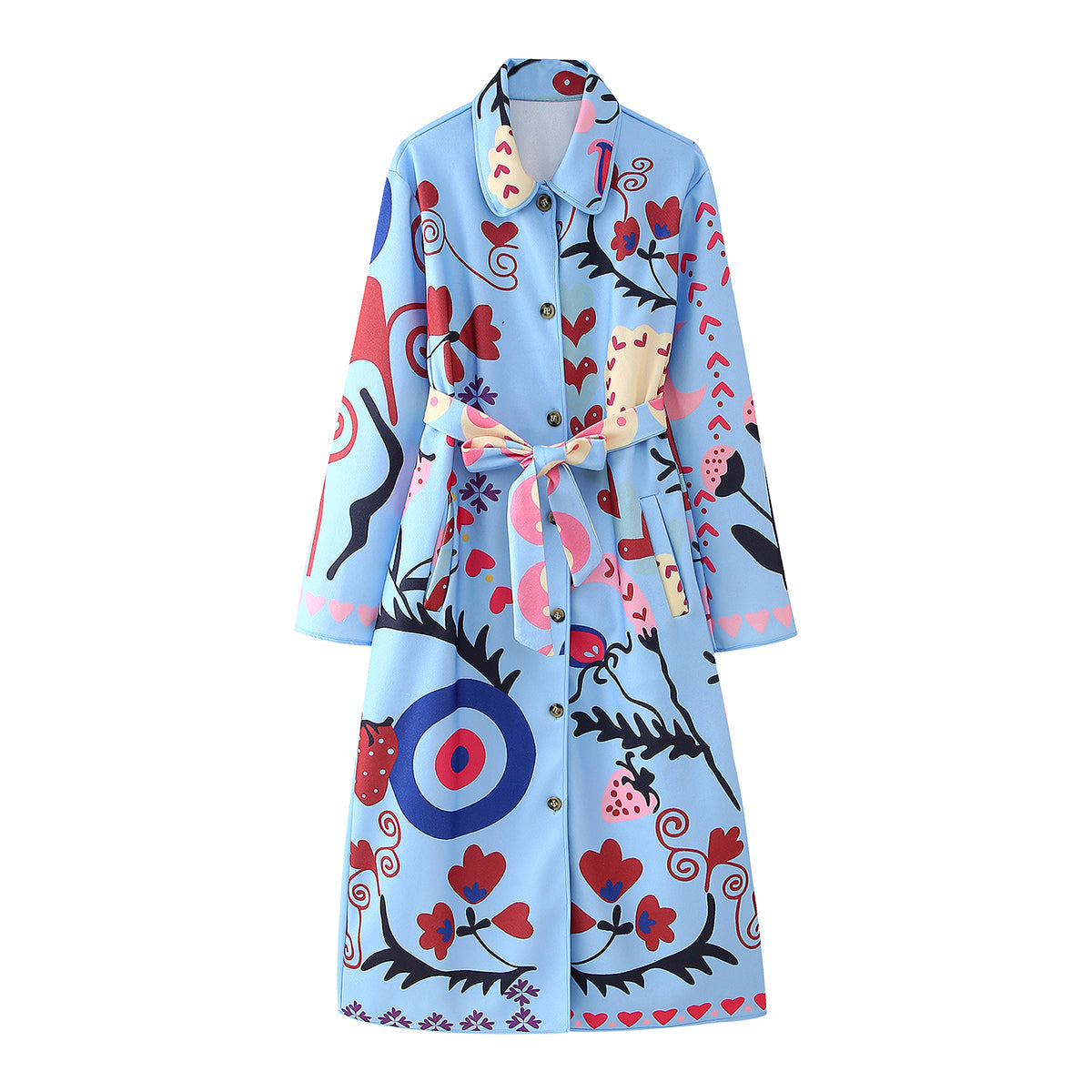 Fun Printing Long Sleeve Trench Coat
