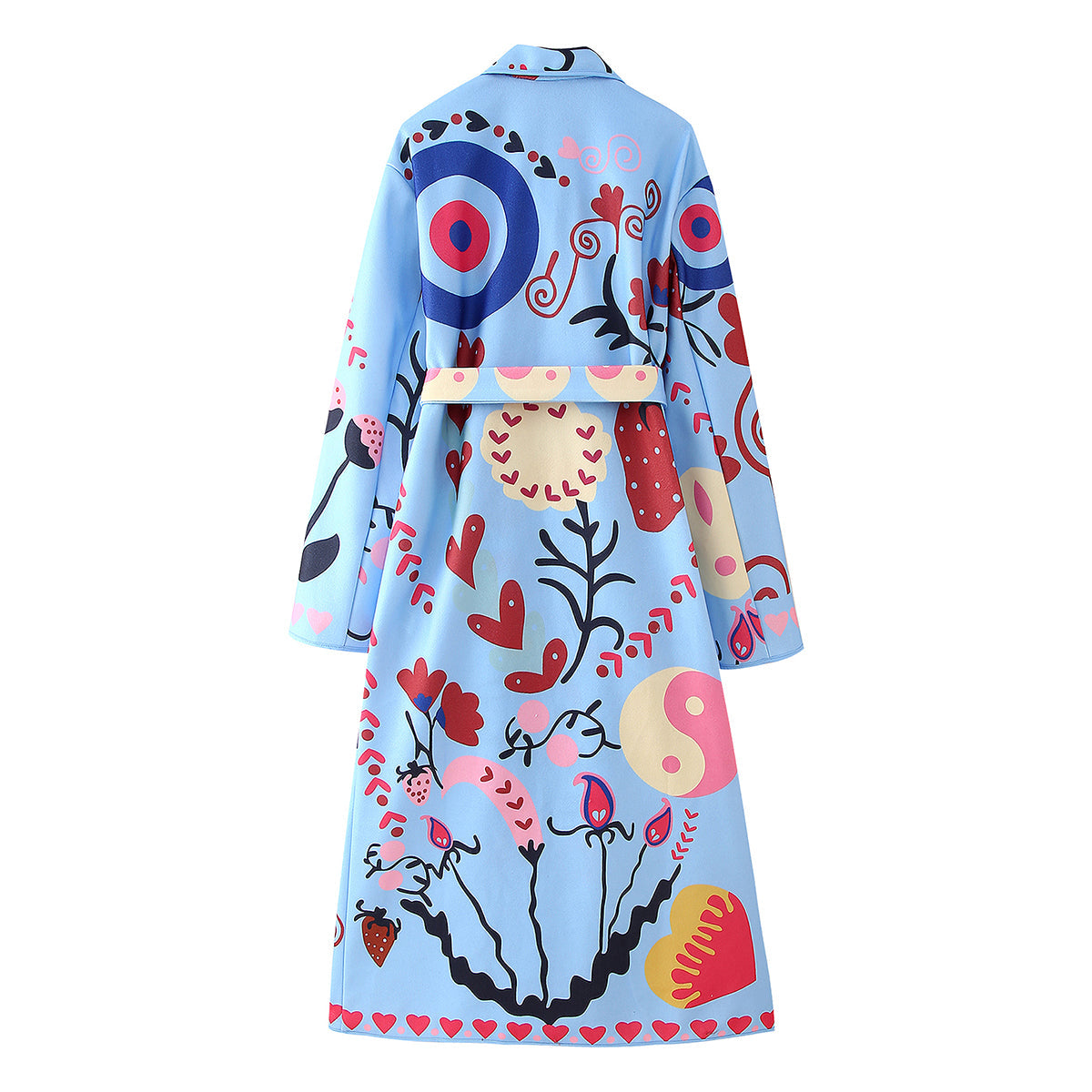 Fun Printing Long Sleeve Trench Coat