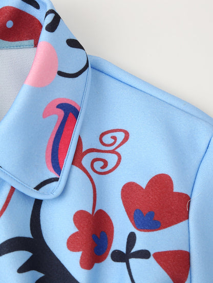 Fun Printing Long Sleeve Trench Coat