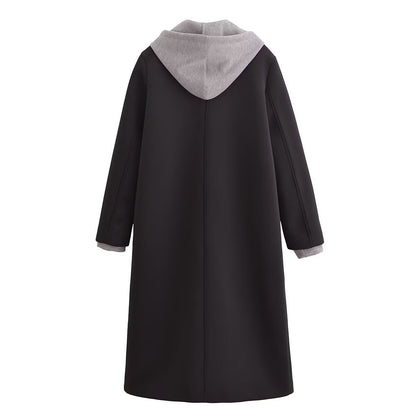 Black Woolen Hooded Overcoat