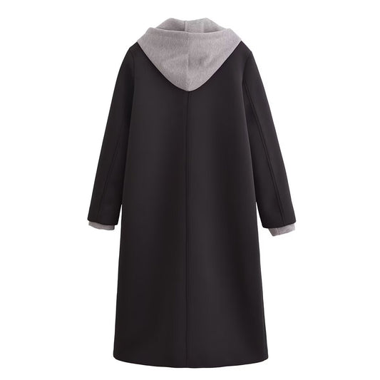 Black Woolen Hooded Overcoat