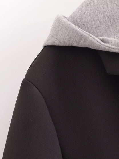 Black Woolen Hooded Overcoat