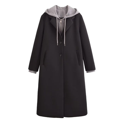 Black Woolen Hooded Overcoat