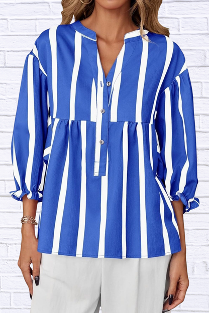 Striped Button Front Notched Blouse