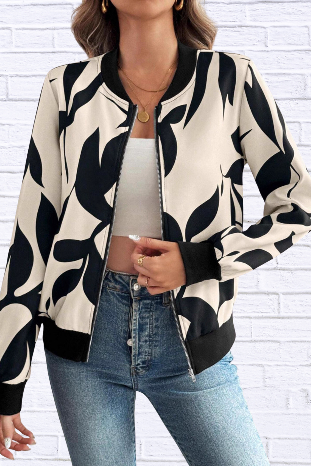 Printed Zip Up Long Sleeve Jacket
