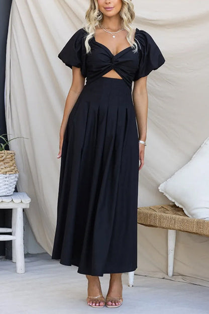 Rosiedress Twist Front Puff Sleeves Cut Out Pocketed Maxi Dress