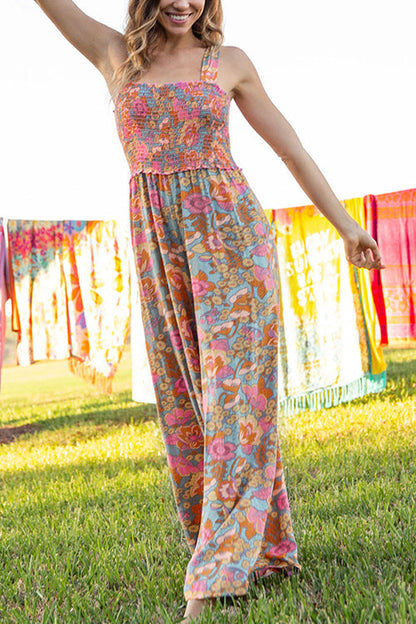 Rosiedress Wide Straps Smocked Wide Leg Floral Jumpsuit