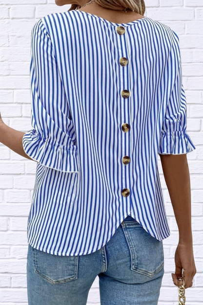 Striped Round Neck Half Sleeve Casual Blouse