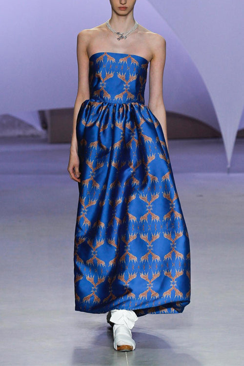 Trägerloses, rückenfreies Maxi-Partykleid mit Schleife und Aufdruck