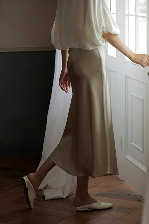 Rosiedress Elegant High Waist Satin Midi Skirt