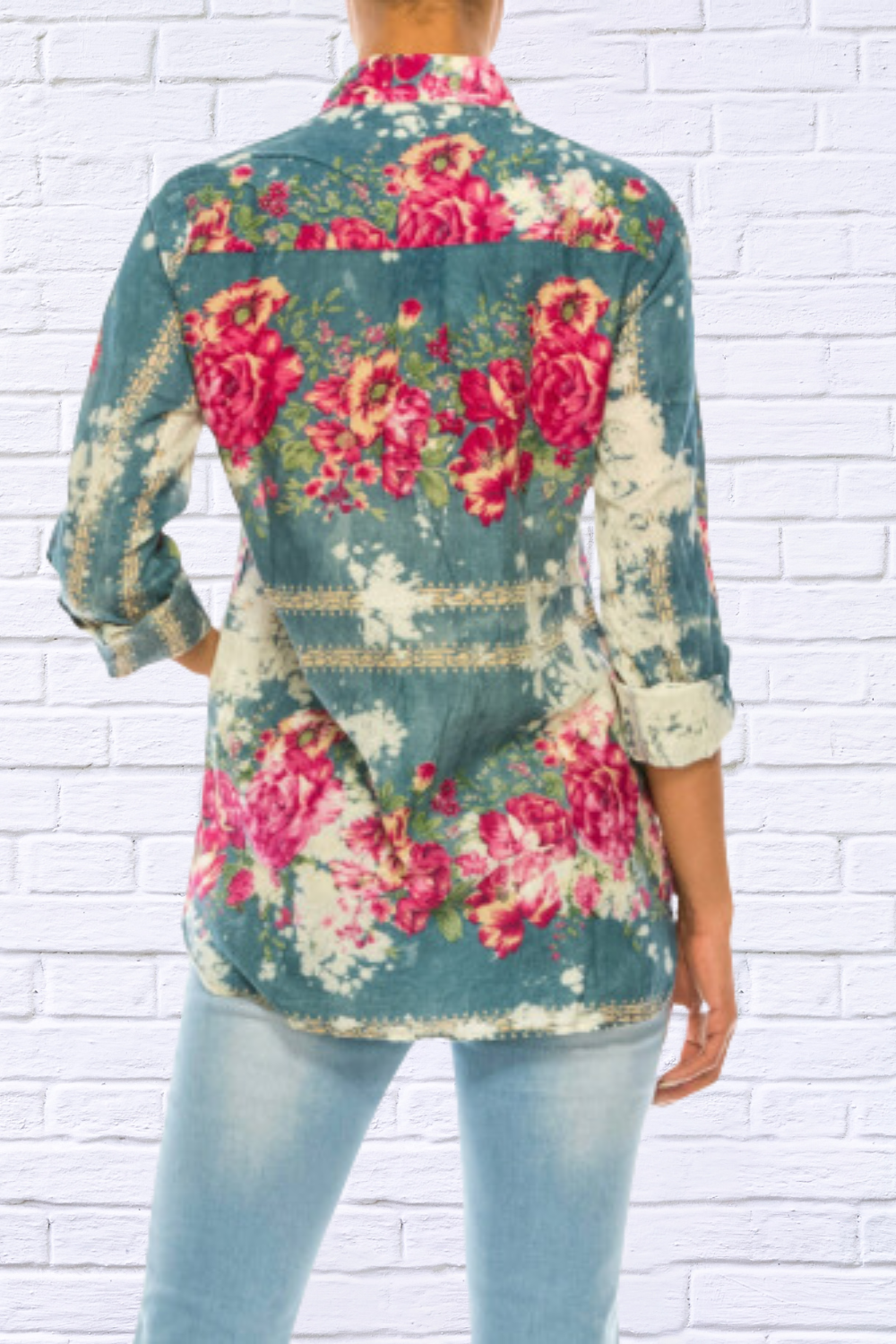 Floral Printed Shirt With Embroidery and Vintage ash