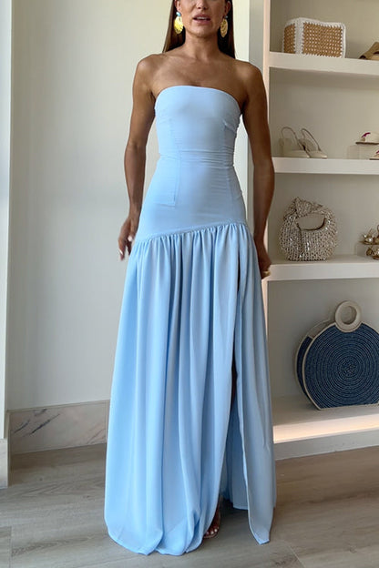 Strapless Tube High Slit Swing Maxi Party Dress