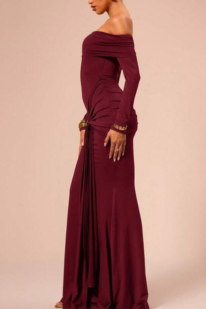 Off Shoulder Knot Front Bodycon Maxi Party Dress