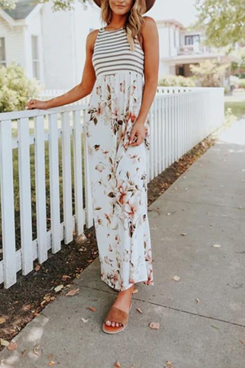 Rosiedress Stripes Splice Floral Printed Maxi Dress