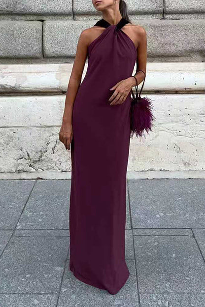 Sleeveless Draped Back Maxi Party Dress