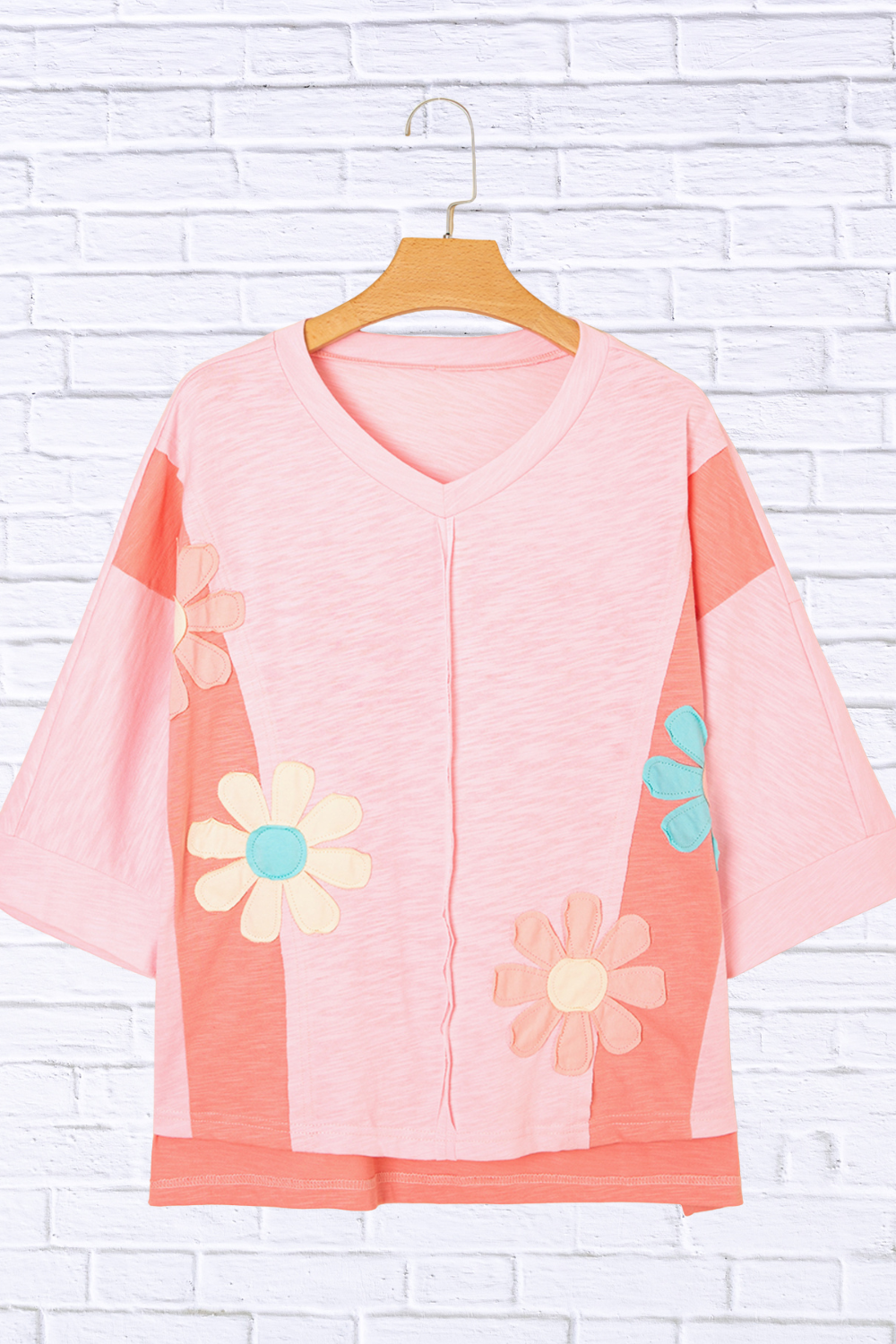Flower Patched Exposed Seam Oversized T Shirt