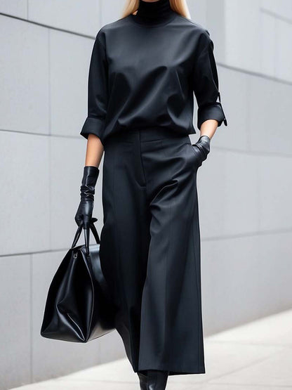 Ensemble pantalon de costume décontracté simple de couleur unie