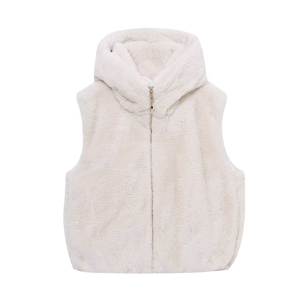 Faux Fur Hooded Vest Top