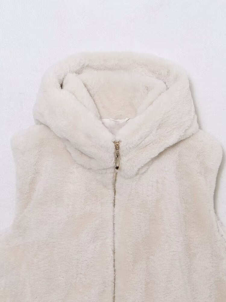 Faux Fur Hooded Vest Top