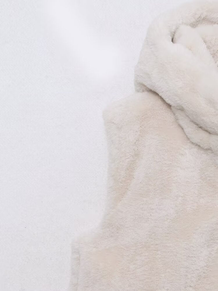Faux Fur Hooded Vest Top