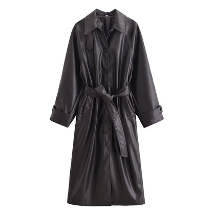 Artificial Leather Long Coat