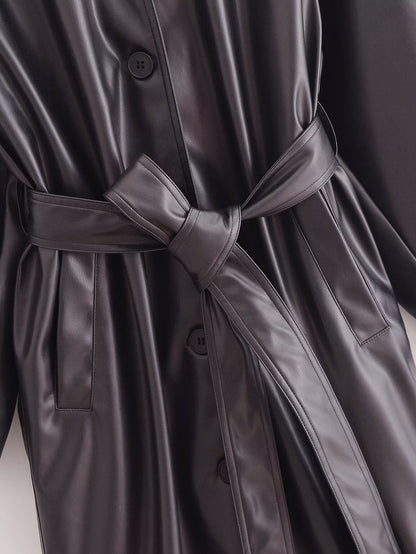 Artificial Leather Long Coat