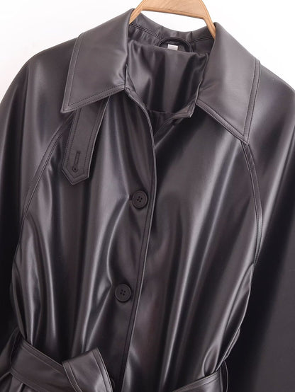 Artificial Leather Long Coat