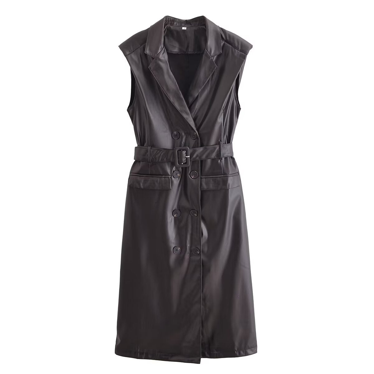 Faux Leather Sleeveless Trench Coat Dress