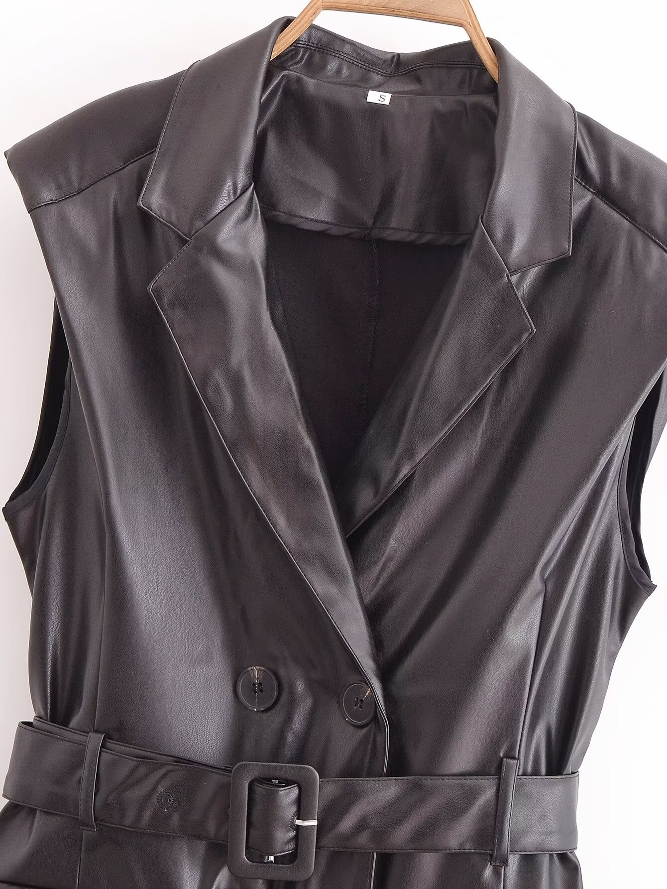 Faux Leather Sleeveless Trench Coat Dress