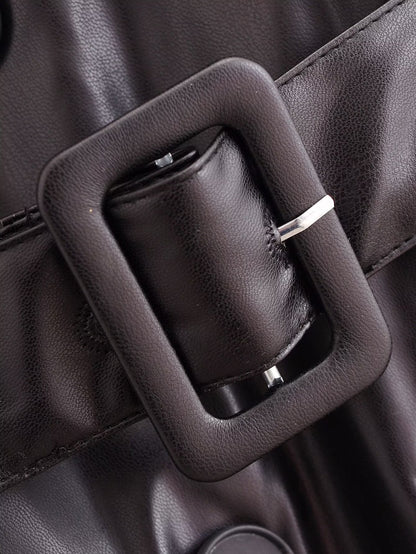 Faux Leather Sleeveless Trench Coat Dress