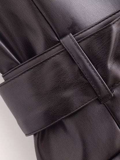 Faux Leather Sleeveless Trench Coat Dress