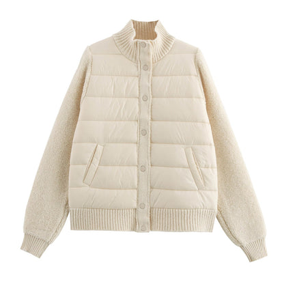 Stand-Collar Knitted Patchwork Jacket