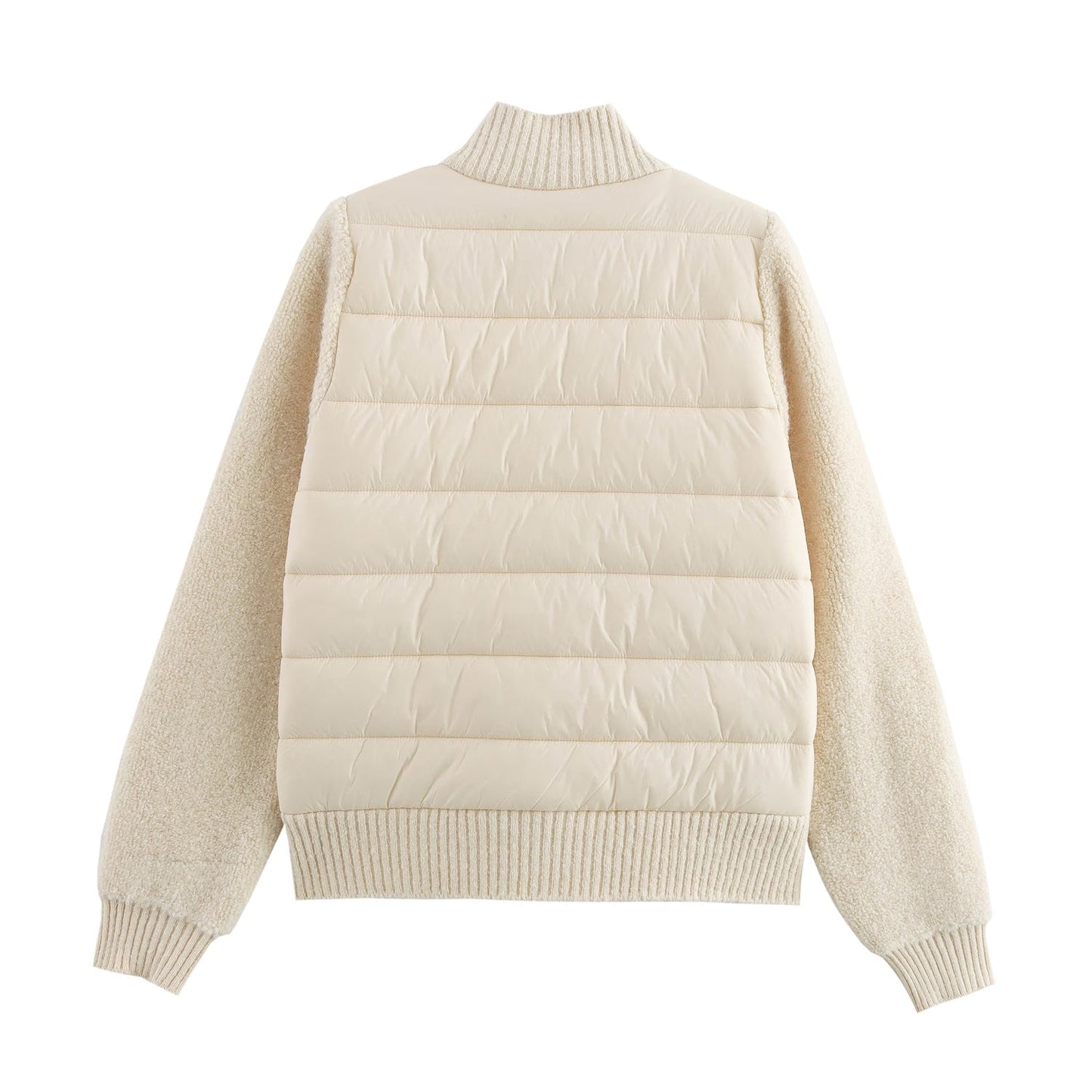 Stand-Collar Knitted Patchwork Jacket