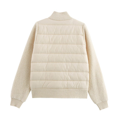 Stand-Collar Knitted Patchwork Jacket