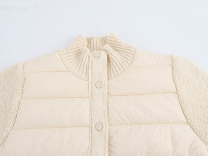 Stand-Collar Knitted Patchwork Jacket