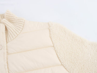 Stand-Collar Knitted Patchwork Jacket