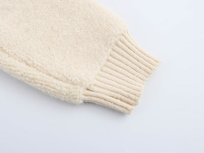 Stand-Collar Knitted Patchwork Jacket